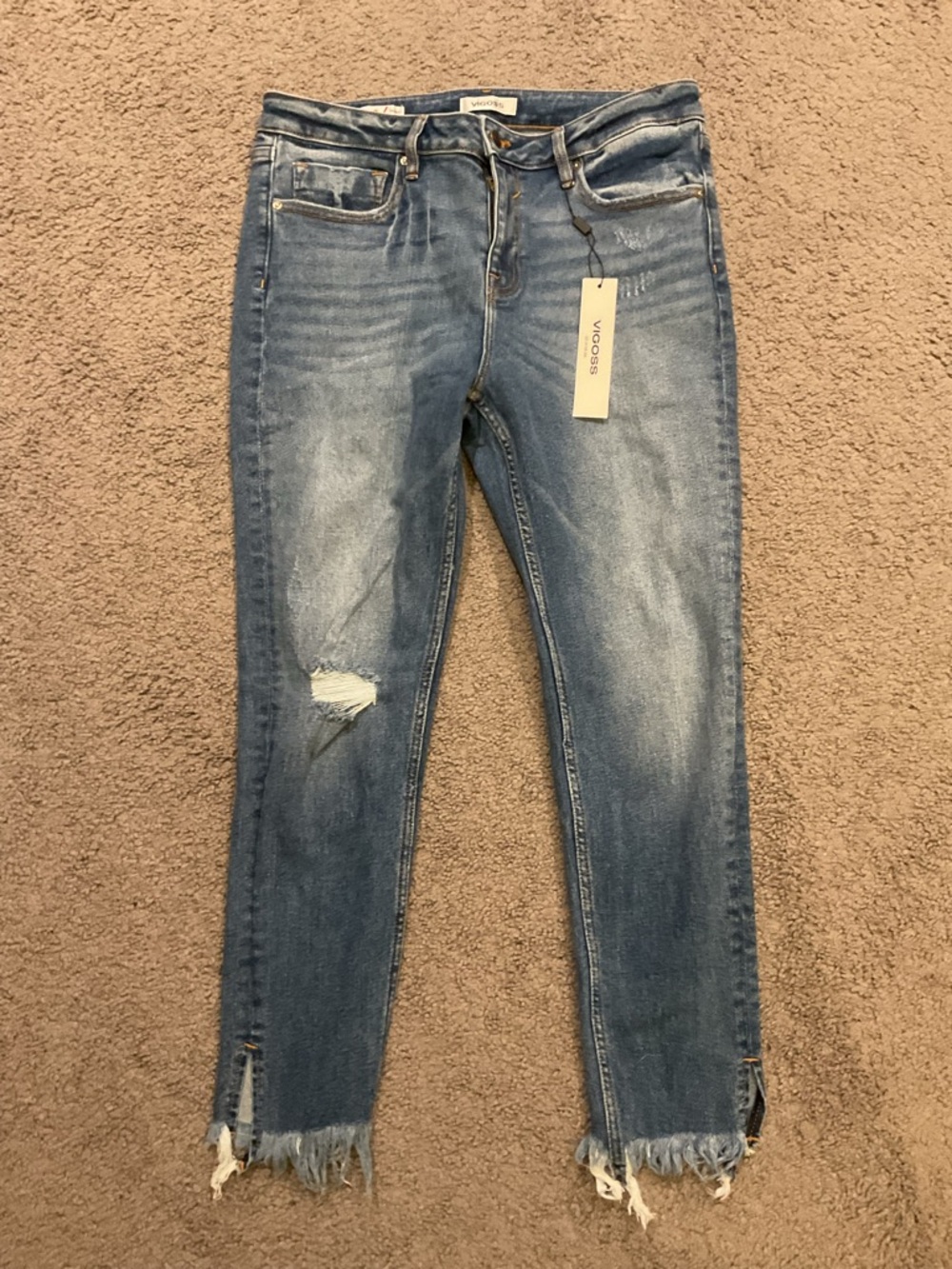 NWT Vigoss Women's Mid Blue Denim Frayed Hem Skinny Jeans Pants sz 32